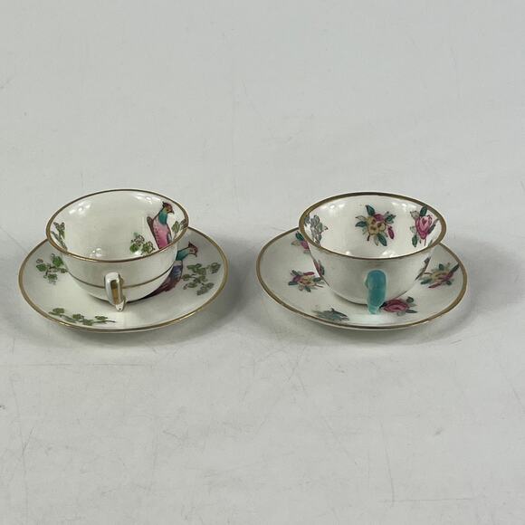 Crown Staffordshire Mini Teacup Saucer Set Floral Bird Gold Bone China England - Picture 9 of 14